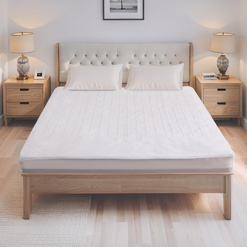 Eydna Electric Mattress Pad Queen Size 60"x80" with 10 Hours Auto Off 4 Heat Setting Dual Controller Fit Up to 15 Inch Deep Pocket, Machine Washable - White - Image 1