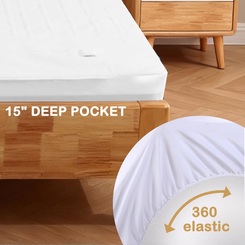 Eydna Electric Mattress Pad Queen Size 60"x80" with 10 Hours Auto Off 4 Heat Setting Dual Controller Fit Up to 15 Inch Deep Pocket, Machine Washable - White - Image 4