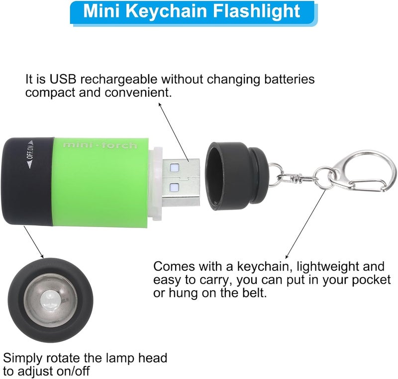 PATIKIL Mini Keychain Flashlight - Portable USB Rechargeable LED Torch in Light Green - Image 5