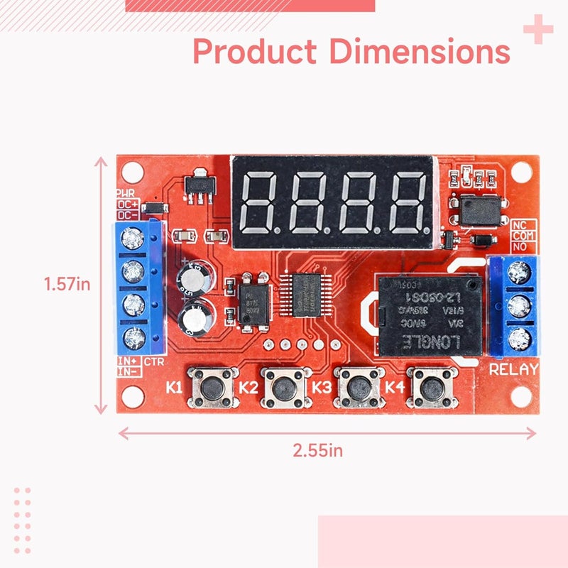 Time Delay Relay Module, 12V, 32 Modes, Led Display, 10A - Image 3