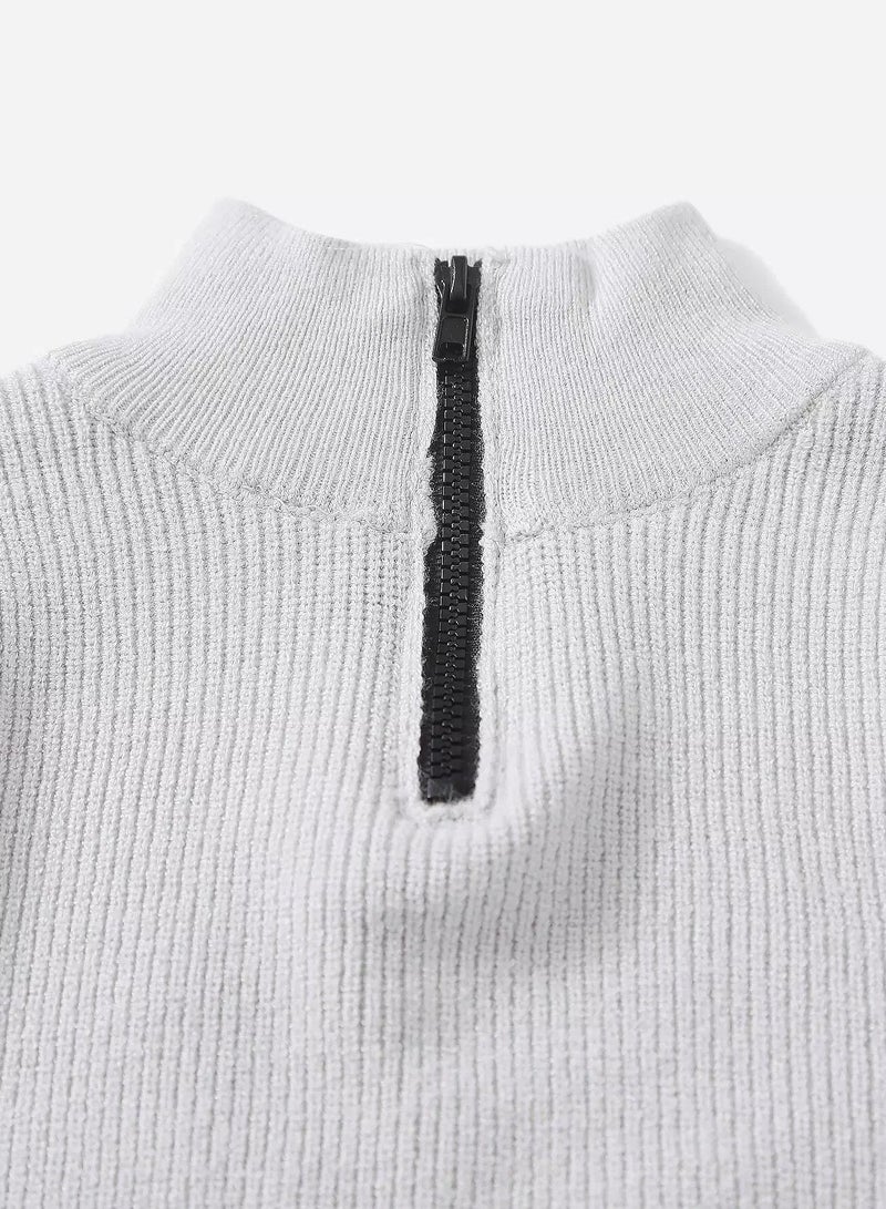 Toddler Boys Half Zipper Fly Solid Sweater - Image 3