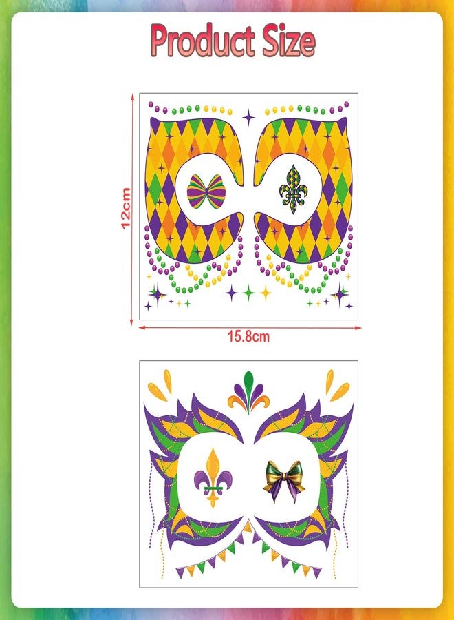 Qpout 8 Sheets Mardi Gras Face Tattoos,New Orleans Parade Themed Carnival Party Temporary Tattoos Stickers for Adults Makeup Mask Masquerade Celebration Party Decoration Favor Supplies - Image 2