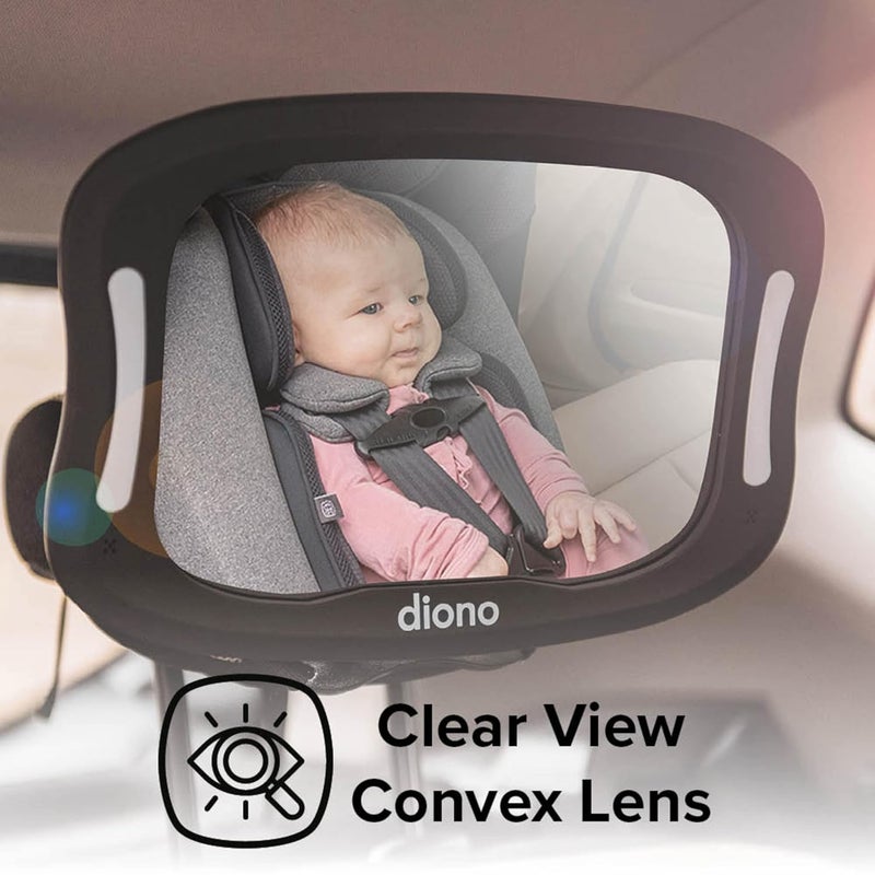 Diono Easy View XXL Baby Car Mirror with Extra Wide View Safety Car Seat Mirror for Rear Facing Infant with 360 Rotation LED Night Light Wide Crystal Clear View Shatterproof Crash Tested - Image 5