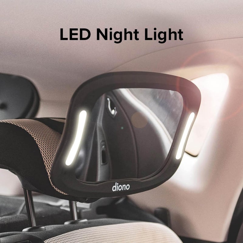 Diono Easy View XXL Baby Car Mirror with Extra Wide View Safety Car Seat Mirror for Rear Facing Infant with 360 Rotation LED Night Light Wide Crystal Clear View Shatterproof Crash Tested - Image 2