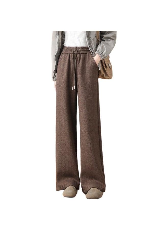 dme Plus Velvet Warm Miladefeng Autumn And Winter Simple Solid Color All-Match Straight Pants Women'S Wide Leg Pants Coffee Color Xxl - Image 1