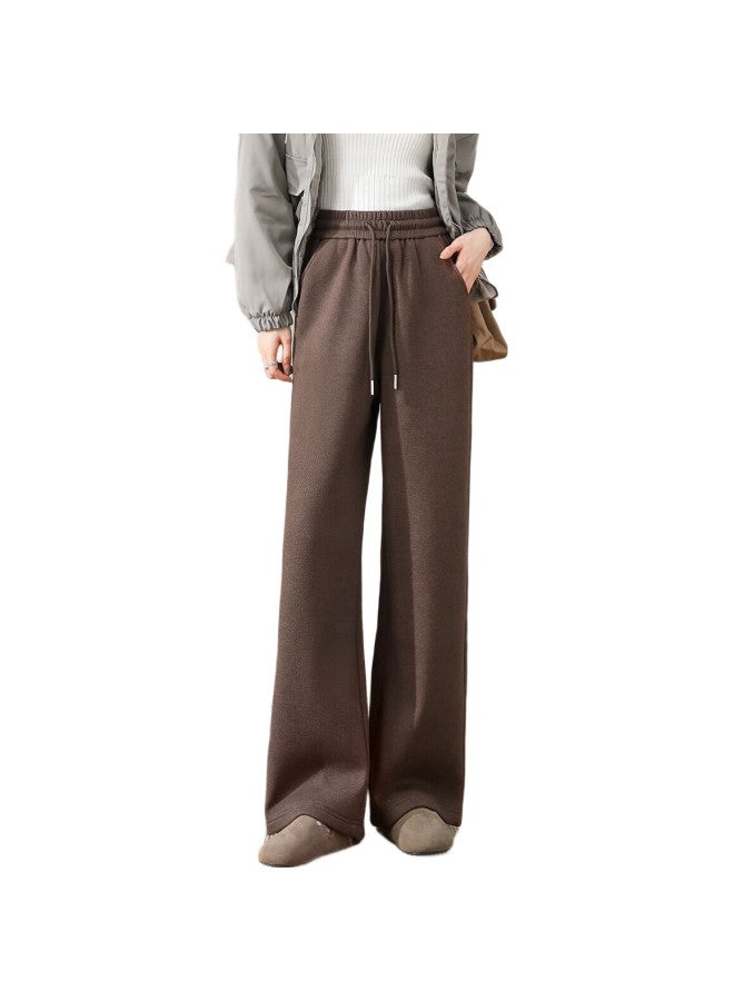 dme Plus Velvet Warm Miladefeng Autumn And Winter Simple Solid Color All-Match Straight Pants Women'S Wide Leg Pants Coffee Color Xxl - Image 2