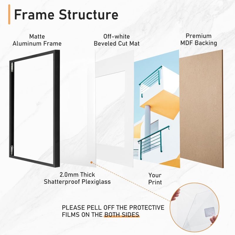 Acovy 5x7 Picture Frame  Aluminum 5x7 Frame Matted to 4x6  5x7 Photo Frame with High Definition Plexiglass  Metal 5x7 Frame for Wall or Tabletop Display  Wall Hook Included (Black  Pack of 3) - Image 4