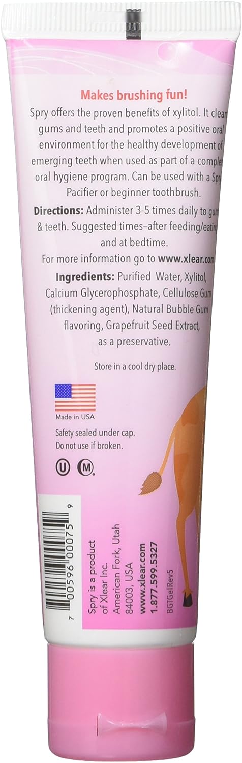 Spry Natural Xylitol Toothpaste for Baby Toddler and Kids Age 3 Months and Up Fluoride Free Tooth Gel Tasty Support Development of Emerging Teeth Bubble Gum 2 Fl Oz Pack of 3 - Image 2