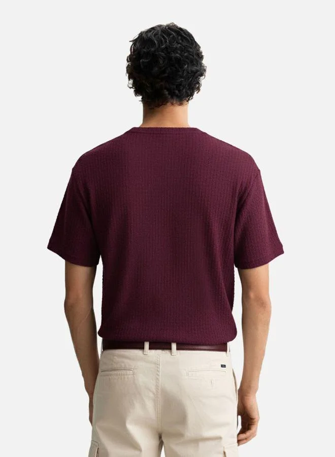 The Indian Garage Co Men Boxy Fit Textured Round Neck Half Sleeves Crew Neck T-Shirt