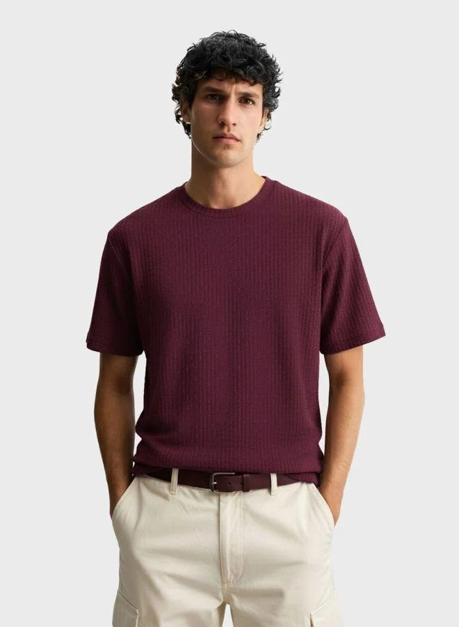 The Indian Garage Co Men Boxy Fit Textured Round Neck Half Sleeves Crew Neck T-Shirt