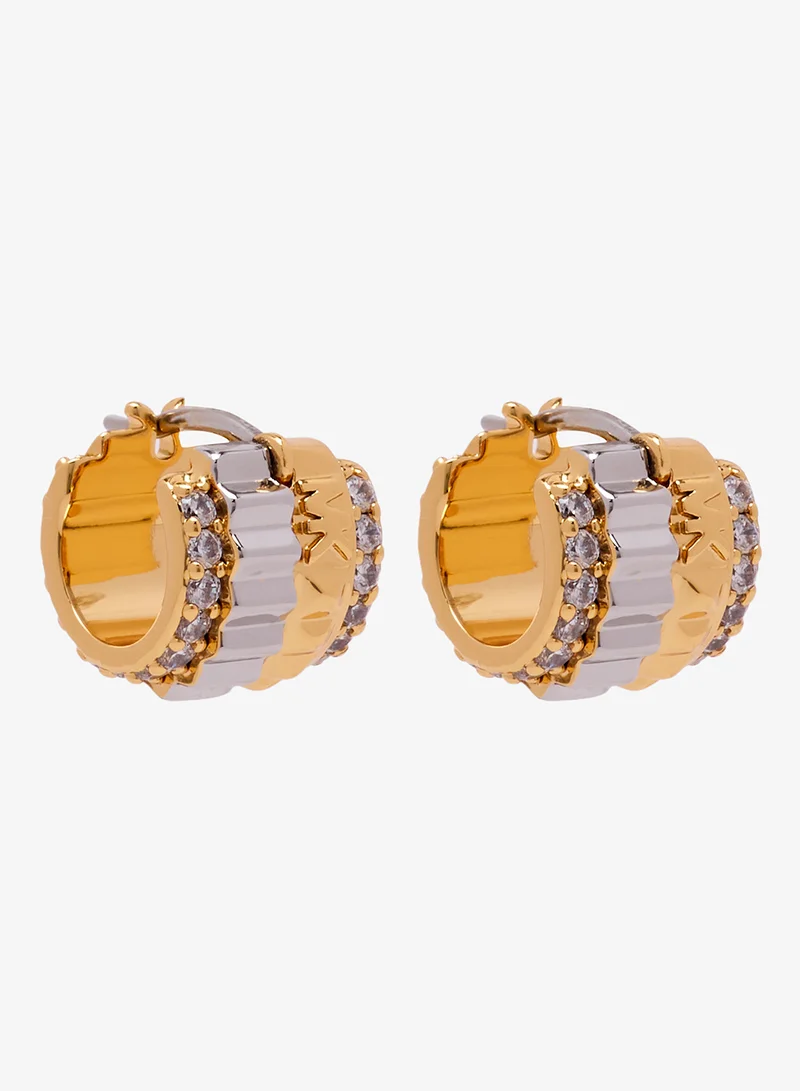 Lexington 11mm Two-Tone Pavé Fluted Huggie Ladies Earrings