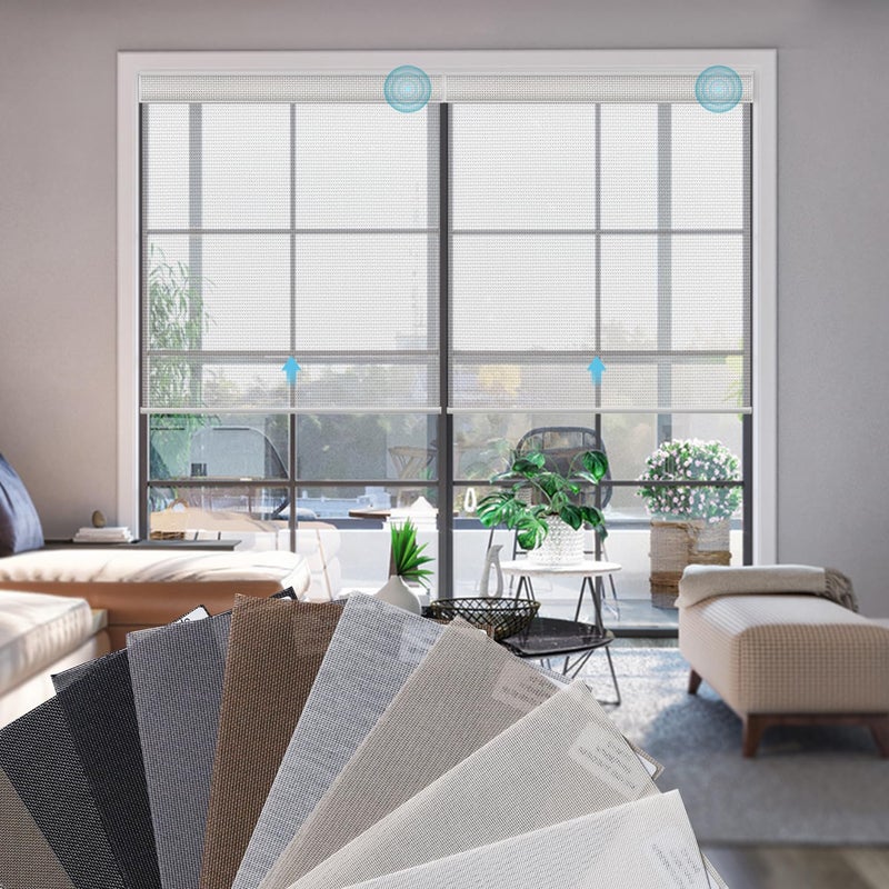 SmartWings Motorized Smart Roller Shades in Light Filtering, Electric Blinds with Remote for Windows Compatible with Alexa/Google Home/Homekit, Customized, Multi-Color Fabric Samples - Image 1