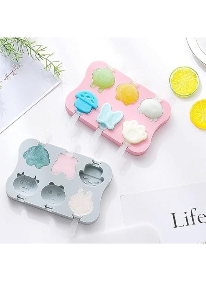 Silicone Ice Cream Popsicle Mould – 6-Cavity Cute Animal Design, Random Colour  - Image 1