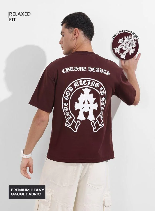 The Indian Garage Co Men Relaxed Fit Embroidered Crew Neck Half Sleeves T-Shirt