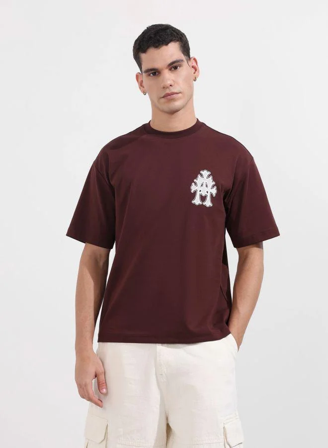 The Indian Garage Co Men Relaxed Fit Embroidered Crew Neck Half Sleeves T-Shirt