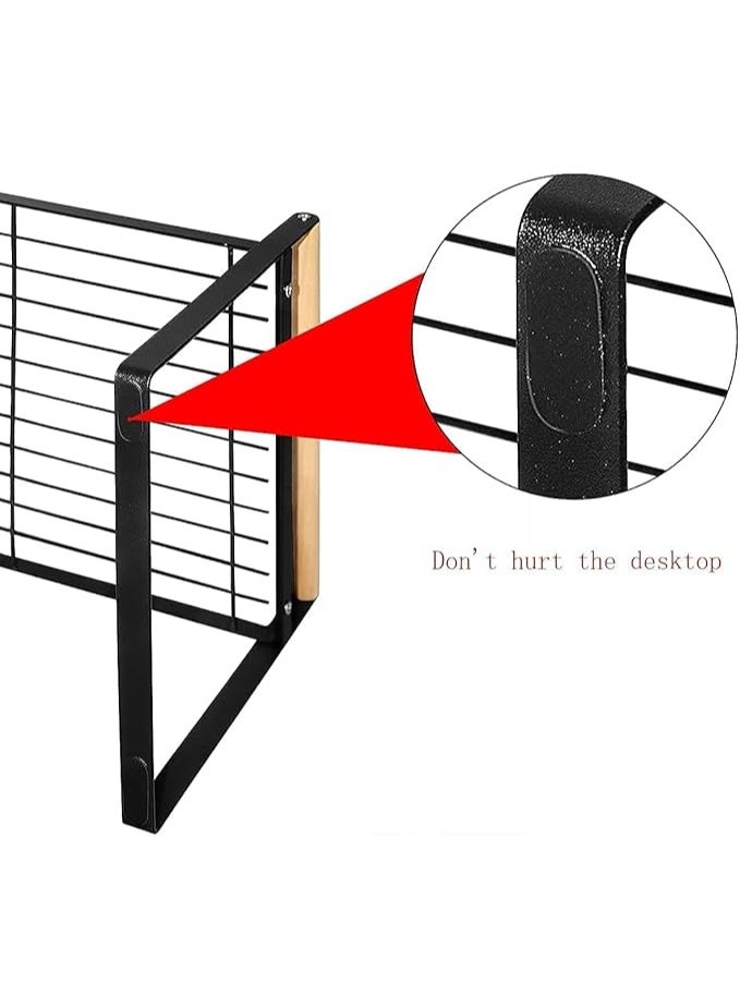 HGYZE رف خزانة مطبخ HGYZE - رف تخزين معدني قوي على سطح الطاولة مقاس 51 × 21 سم، منظم مخزن قابل للتكديس لخزائن المطبخ، غرفة النوم، الحمام وأسطح المكاتب، حامل خزانة أسود ورف توابل - Image 4