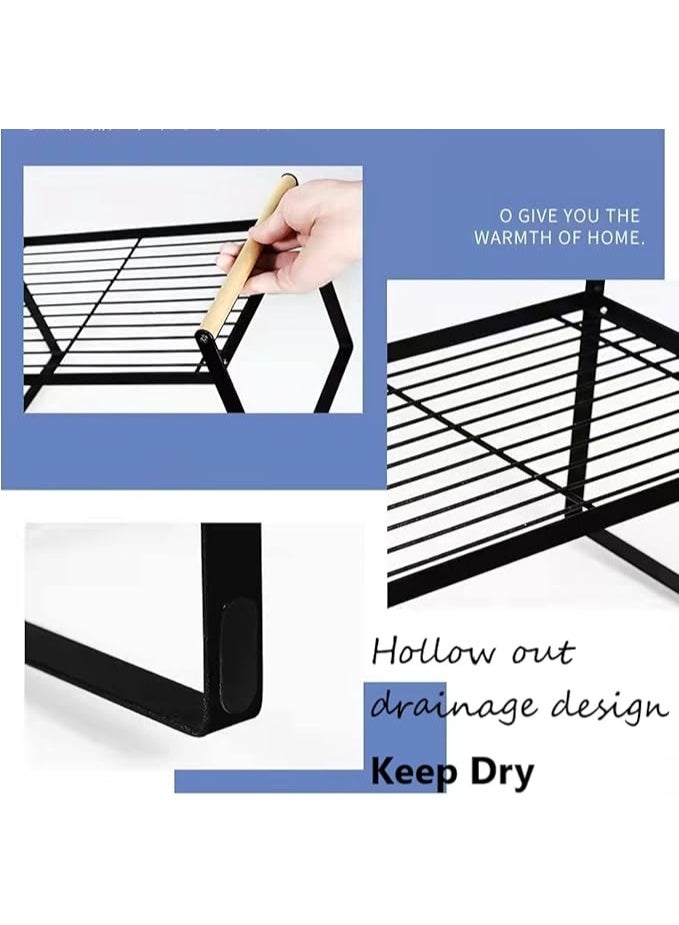 HGYZE رف خزانة مطبخ HGYZE - رف تخزين معدني قوي على سطح الطاولة مقاس 51 × 21 سم، منظم مخزن قابل للتكديس لخزائن المطبخ، غرفة النوم، الحمام وأسطح المكاتب، حامل خزانة أسود ورف توابل - Image 3