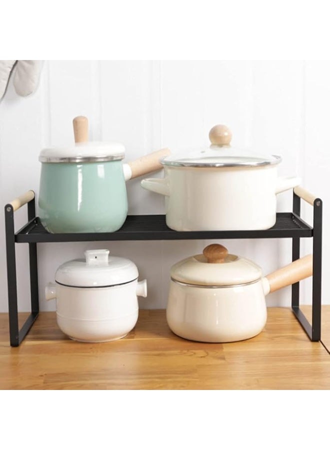 HGYZE رف خزانة مطبخ HGYZE - رف تخزين معدني قوي على سطح الطاولة مقاس 51 × 21 سم، منظم مخزن قابل للتكديس لخزائن المطبخ، غرفة النوم، الحمام وأسطح المكاتب، حامل خزانة أسود ورف توابل - Image 5