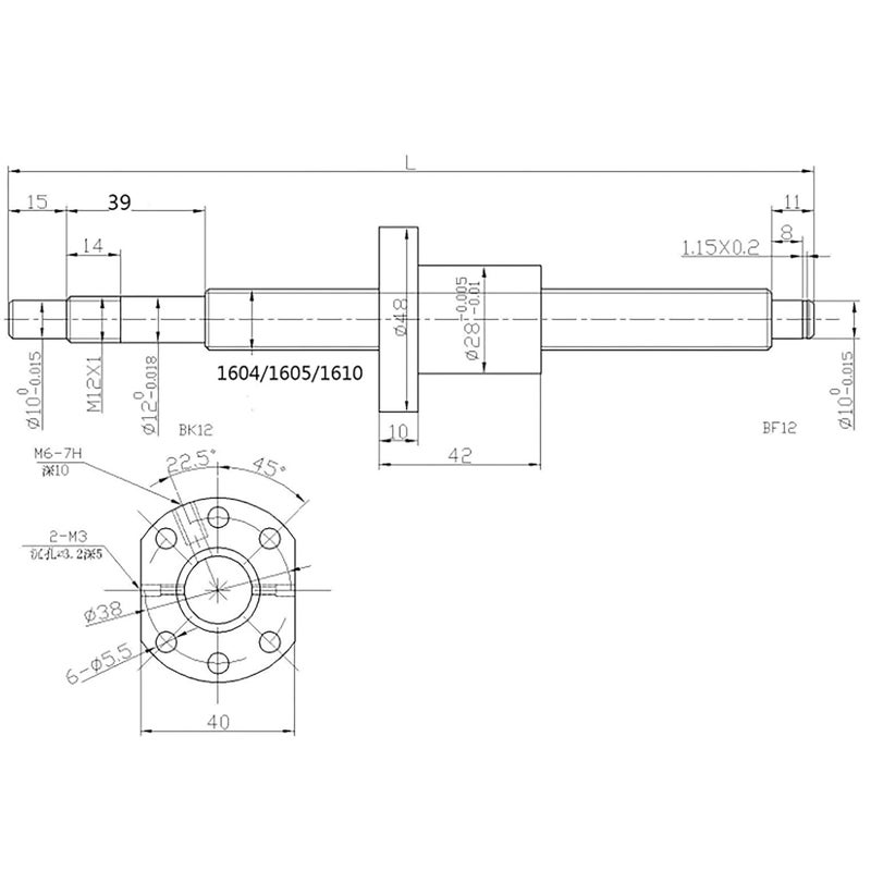CHUANGNENG Ballscrew kit SFU1605 RM1605 1200mm Ball Screws Bearings + Set BK/BF12 Kits End Support Ballnut Housing,with end Machining,Length Approx 47.24inch / 1200mm for CNC Machine - Image 5