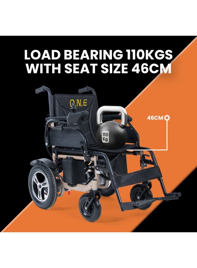 O.N.E O.N.E Heavy duty long travel wheelchair 46cm wide seat foldable adjustable with electronic remote 360º rotation for adult, elderly, disabled - Image 2