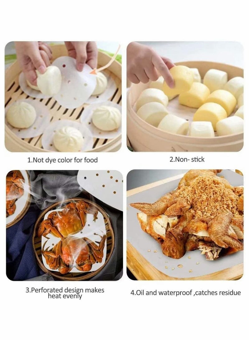 Y&D 100Pcs Air Fryer Liners, Square Perforated Parchment Paper Sheets for Fryer, Premium Nonstick Bamboo Steamer Liner Fryers, Steaming Basket, Oven, Baking, Cooking, 8.5inch  - Image 4