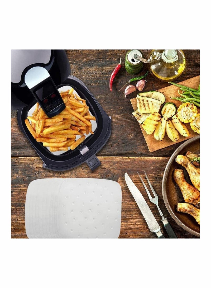 Y&D 100Pcs Air Fryer Liners, Square Perforated Parchment Paper Sheets for Fryer, Premium Nonstick Bamboo Steamer Liner Fryers, Steaming Basket, Oven, Baking, Cooking, 8.5inch  - Image 2
