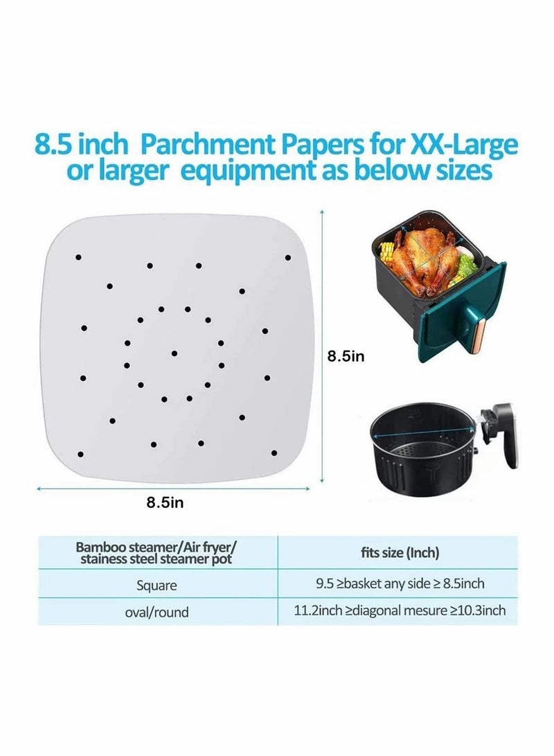 Y&D 100Pcs Air Fryer Liners, Square Perforated Parchment Paper Sheets for Fryer, Premium Nonstick Bamboo Steamer Liner Fryers, Steaming Basket, Oven, Baking, Cooking, 8.5inch  - Image 5