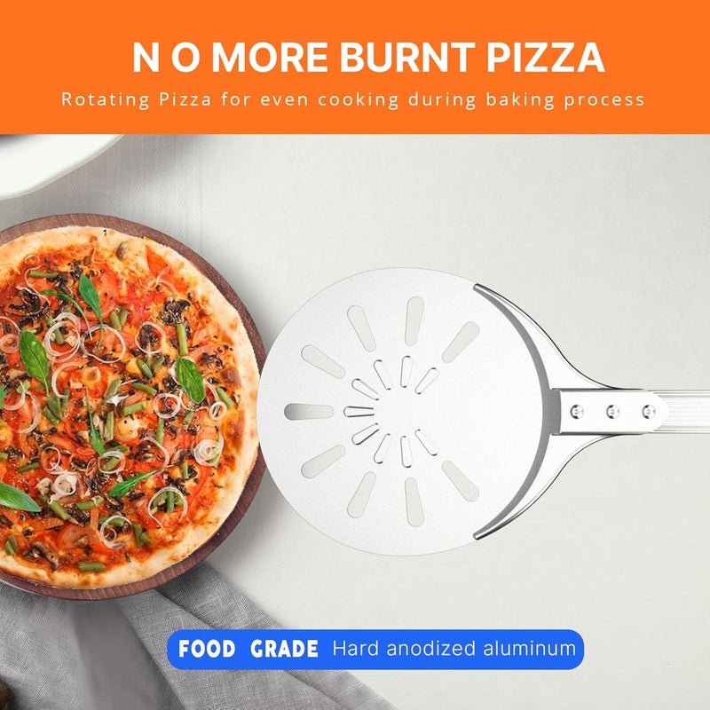 Honsdom Pizza Turning Peel, 8-inch Pizza Peel Turner Spinner, Long Handle Perforated Aluminum Pizza Peel with Silicone Hook, Pizza Oven Accessories - Image 2