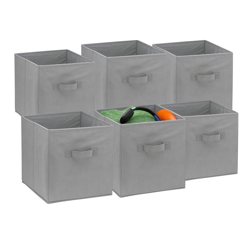 Handy Laundry Foldable Cube Storage Bins - 6 Pack - These Decorative Fabric Storage Cubes are Collapsible and Great Organizer for Shelf  Closet or Underbed. Convenient for Clothes or Kids Toy Storage (Grey) - Image 2