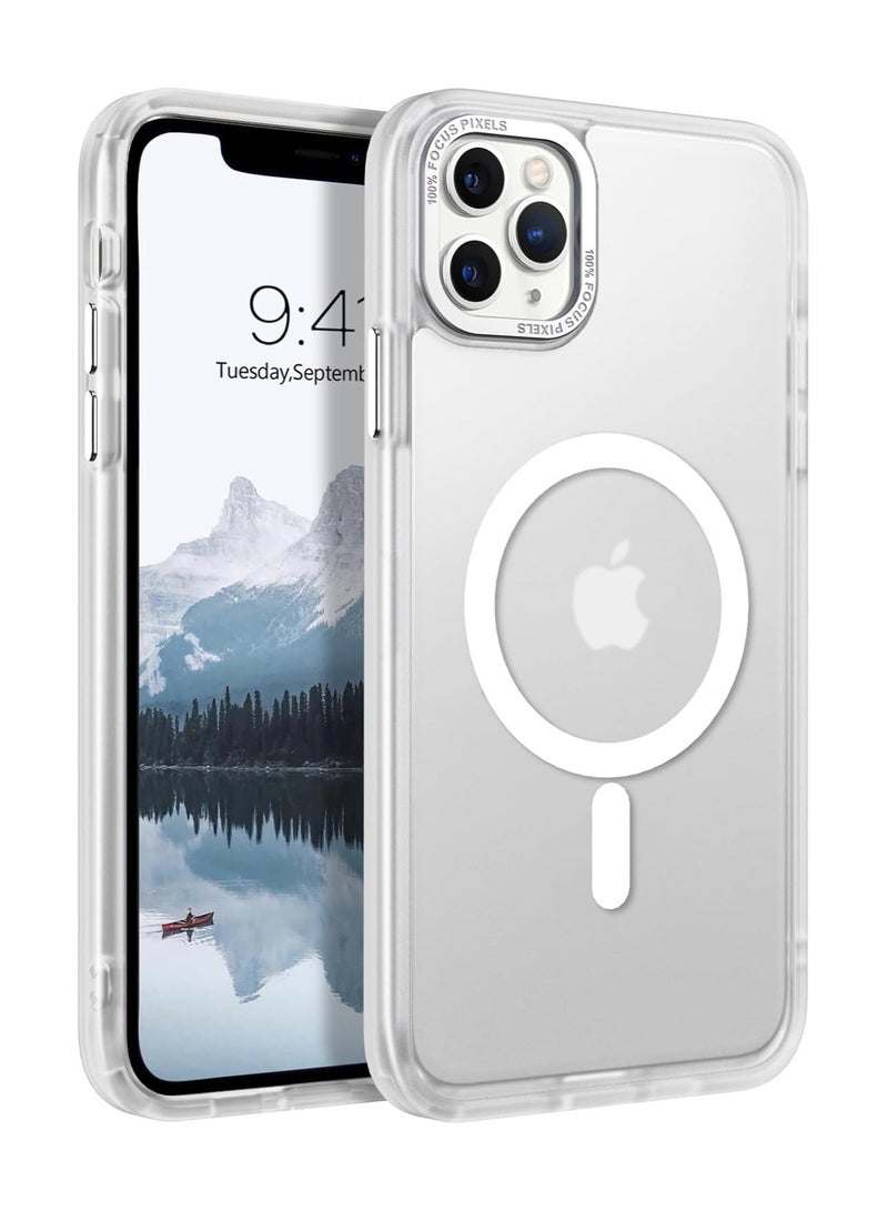 أكاليكس جراب مغناطيسي غير لامع لهاتف iPhone 11 Pro Max، حماية عالية الجودة من السقوط مع شريط مقاوم للصدمات، جراب خلفي شفاف غير لامع للهاتف (أبيض) - Image 1