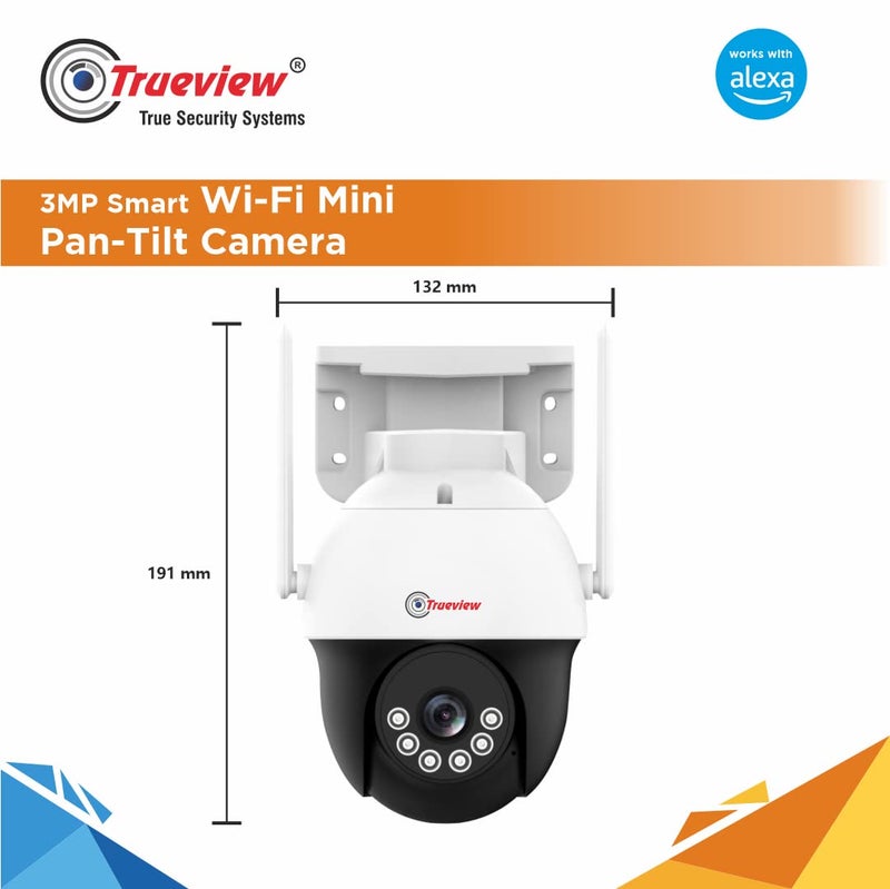 Trueview WiFi 3mp Mini Pan-Tilt Zoom CCTV Camera | Outdoor Indoor Security Camera | Storage on Cloud or SD Card Up to 256 GB | Intruder Alarm | Color Night Vision | Two Way Talk - Image 5