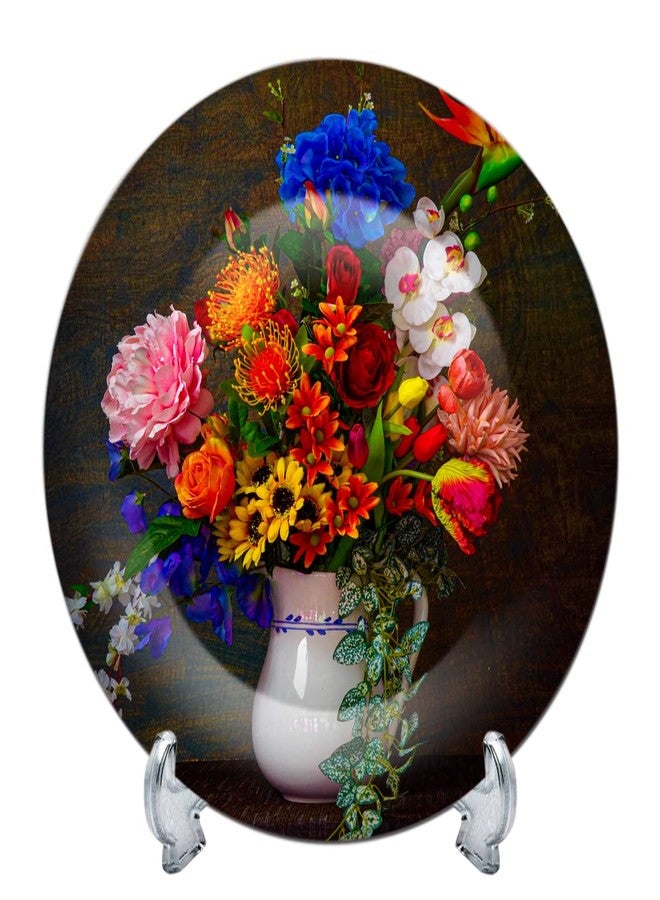 JIKRAA® Flower Base Ceramic Designer Plate/Platter With Stand, Decorative Plates for Living Room I 8 Inch - Image 1