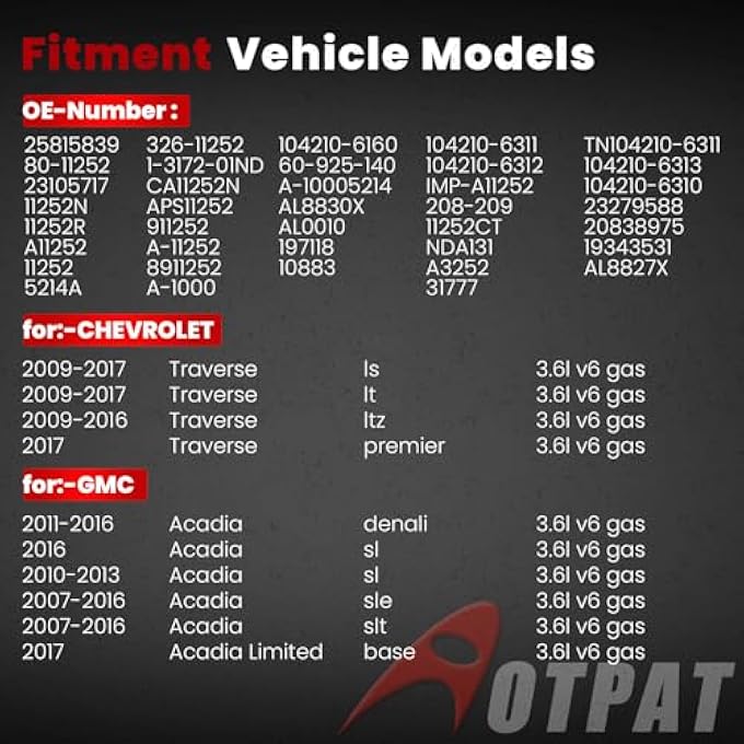 AOTPAT High Output Alternator for:-buick enclave 2008-2017, for:-chevrolet traverse 2009-2017,for:-gmc acadia 2007-2016,acadia limited 2017,for:-saturn outlook 2007-2010 OE#25815839,104210-6310,170Amp - Image 2