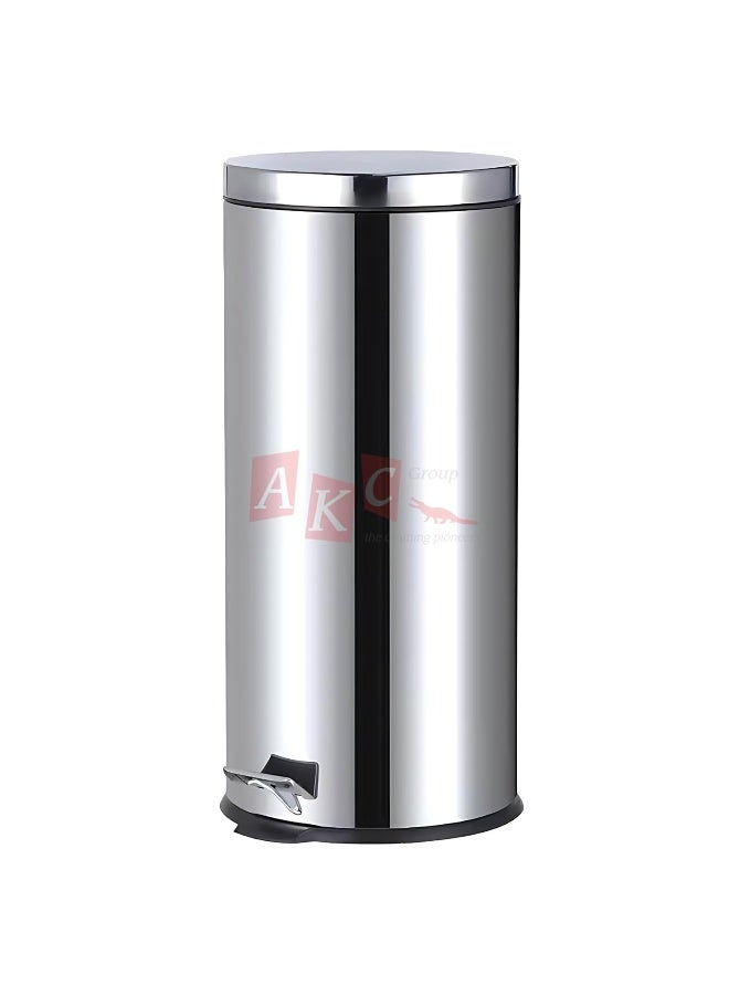 AKC Stainless Steel Pedal Trash Can with Lid - Silent Close & Anti-Odor | Hands-Free Foot Pedal Bin for Bathroom, Kitchen, Bedroom, Office - Durable & Rust-Resistant Waste Bin (30 Liters) - Image 1