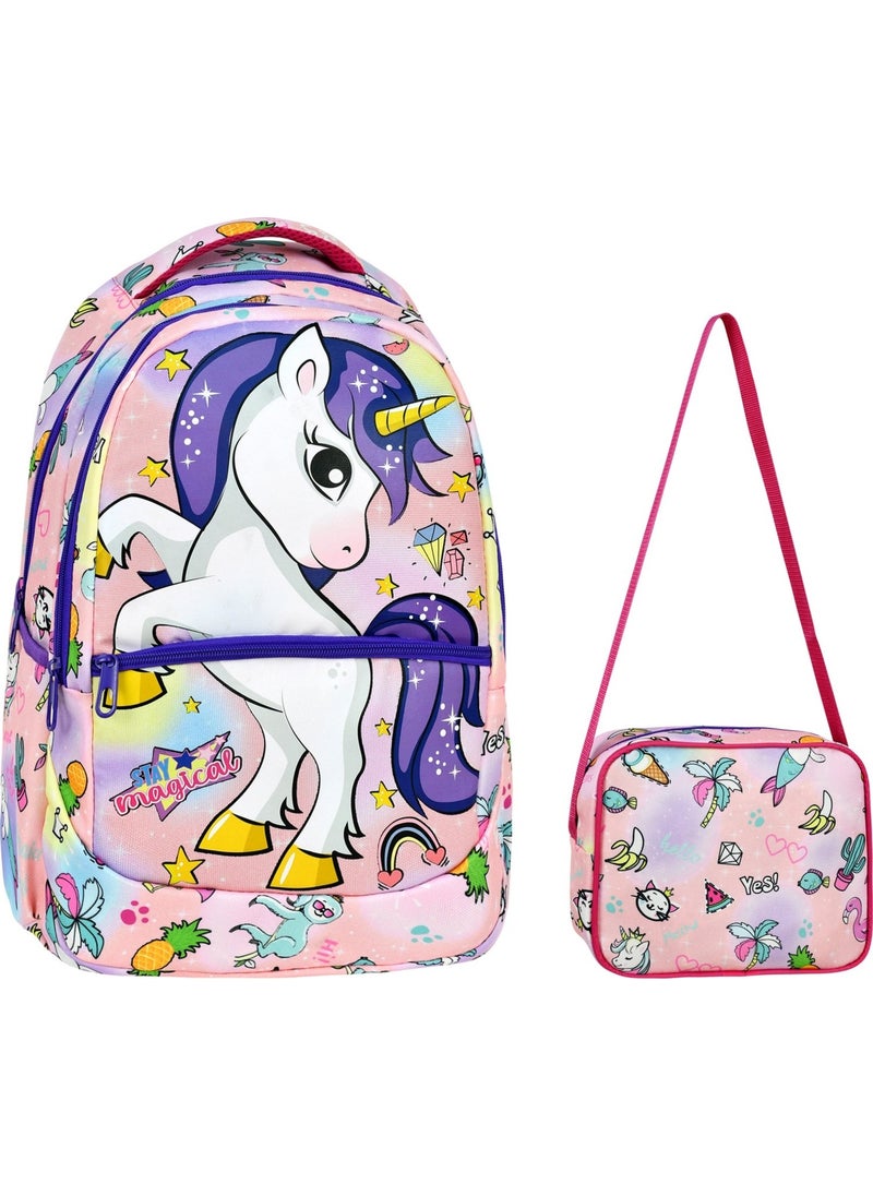 Çantaland Primary School Unicorn Patterned Girls Primary School Bag + Lunch Box  - Image 1