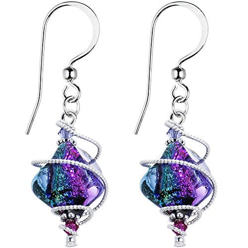 Body Candy Handcrafted 925 Silver Purple Dichroic Drop Dangle Earrings Created with Crystals - Image 1