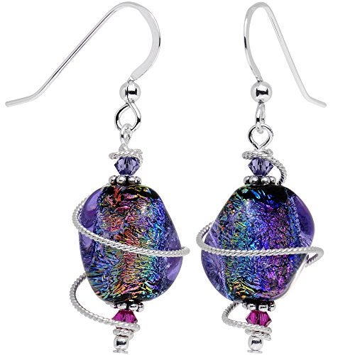 Body Candy Handcrafted 925 Silver Purple Dichroic Drop Dangle Earrings Created with Crystals - Image 2