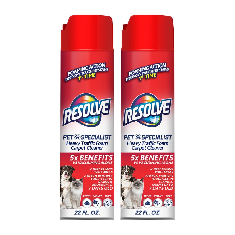 Resolve Pet Specialist Heavy Traffic Foam, Carpet Cleaner, Pet Stain And Odor Remover, Carpet Cleaner Solution, 2 Pack Of 22oz - Image 1
