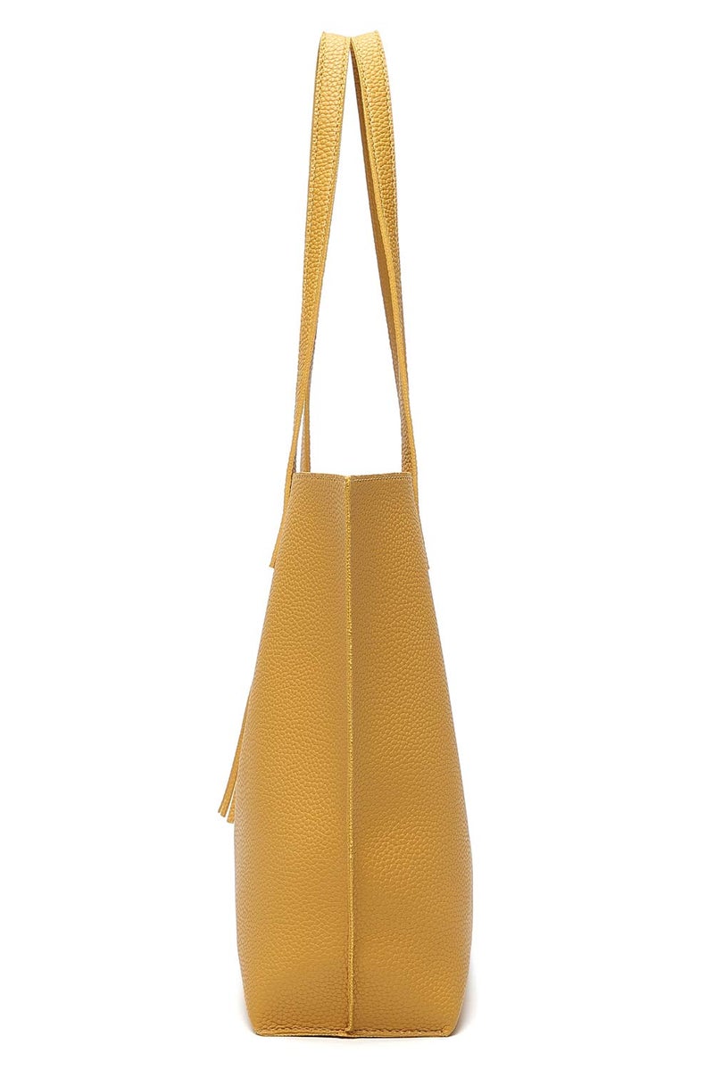Dreubea Women's Soft Faux Leather Tote Shoulder Bag from, Big Capacity Tassel Handbag Dark Yellow - Image 4