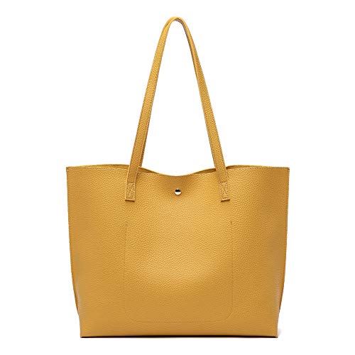 Dreubea Women's Soft Faux Leather Tote Shoulder Bag from, Big Capacity Tassel Handbag Dark Yellow - Image 3