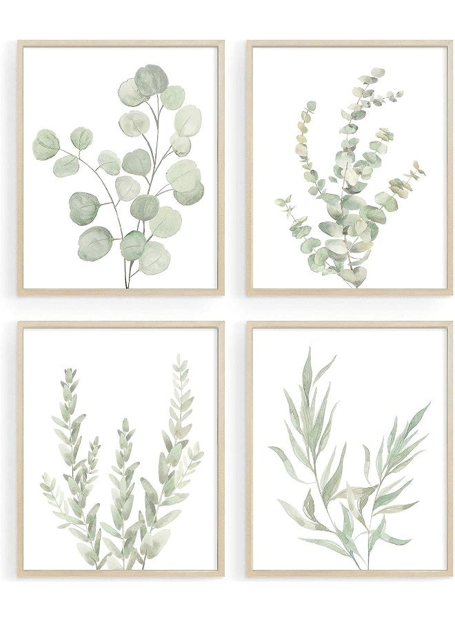 Howwii Botanical Boho Bathroom Decor Wall Art Prints, UNFRAMED Sage Green Plants Decor for Bedroom|Office, Minimalist Eucalyptus Leaves Watercolor Art Prints, Set of 4 Pictures, 8"x10" No Frames - Image 1