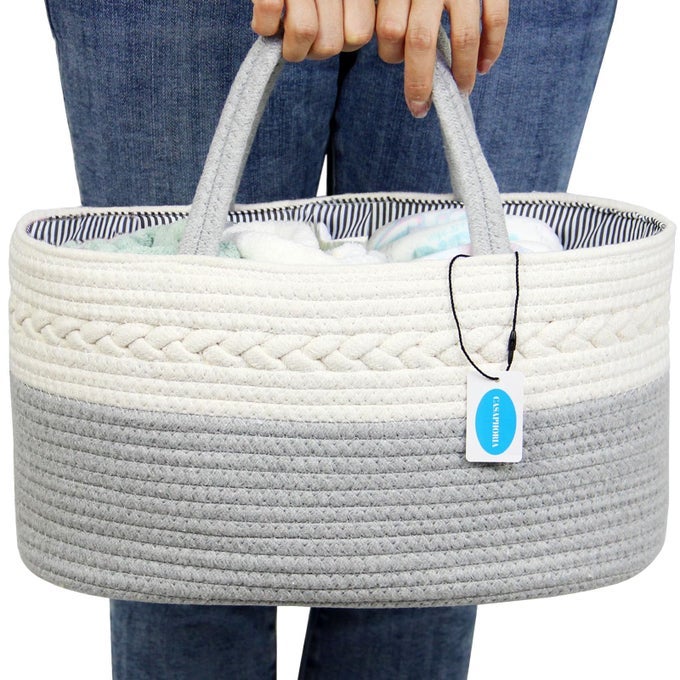 CADDY ORGANIZER COTTON ROPE BASKET WITH REMOVABLE INSERTS SOFT STORAGE CADDY FOR GIFTS CREAM AND GRAY