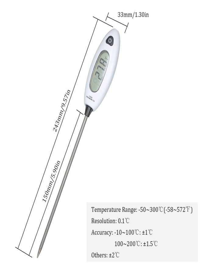 LCD Digital Food Thermometer 5.9-inch Probe Pen-type Kitchen Thermometer Instant Read for Meat Milk Food Liquid Cooking Baking Frying BBQ Grilling -50~300℃ Range MAX/MIN Measurement - Image 4