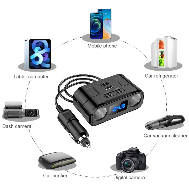 Car Charger 4 USB Ports (PD+Type-C+Dual USB) 60W Quick Charging - Multiple Protections Universal Car Charger for 12-24V Vehicles SUV Truck Off-Road Vehicle - Image 4