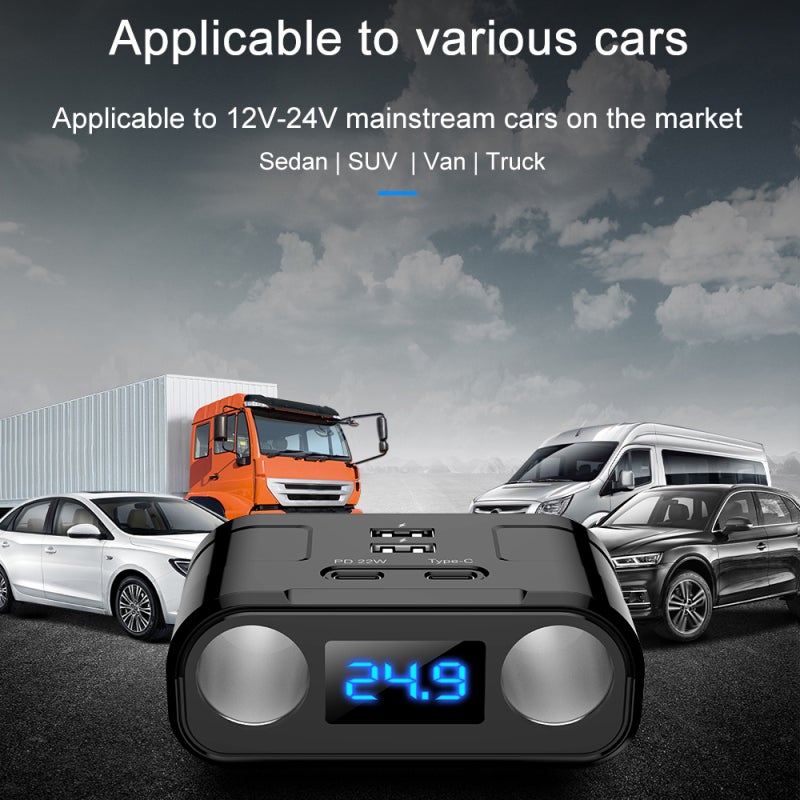 Car Charger 4 USB Ports (PD+Type-C+Dual USB) 60W Quick Charging - Multiple Protections Universal Car Charger for 12-24V Vehicles SUV Truck Off-Road Vehicle - Image 3