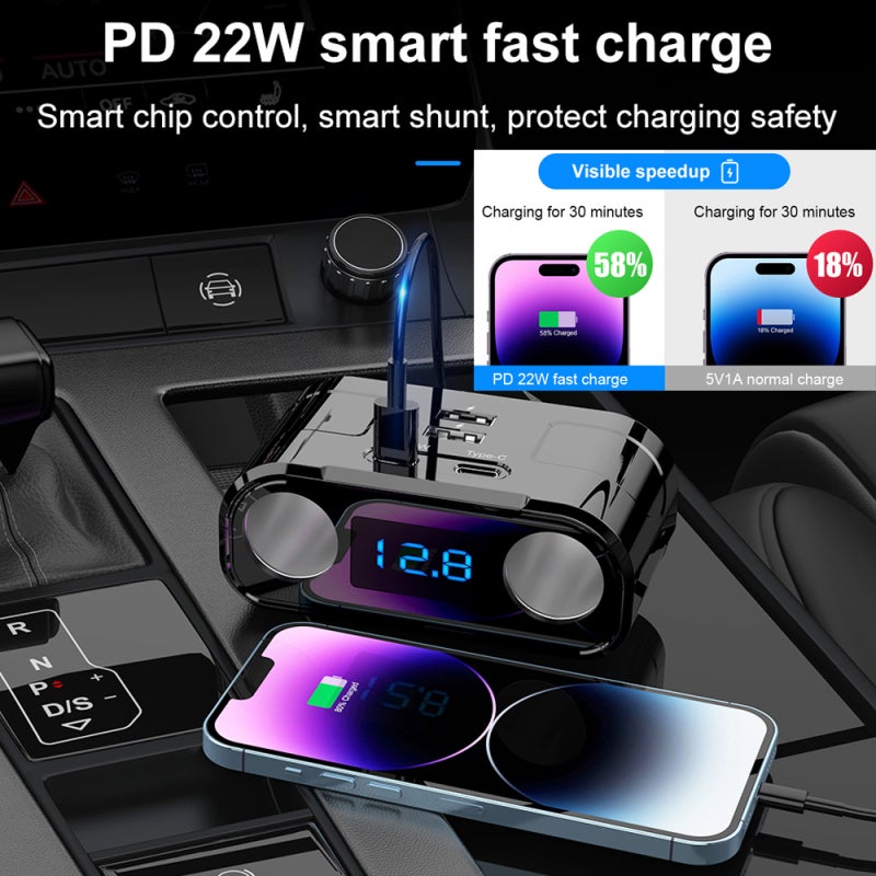 Car Charger 4 USB Ports (PD+Type-C+Dual USB) 60W Quick Charging - Multiple Protections Universal Car Charger for 12-24V Vehicles SUV Truck Off-Road Vehicle - Image 5