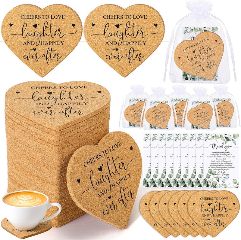 Uiifan 100 Set Wedding Favors for Guest Coaster Gifts Bulk Heart Shaped Coasters Thank You Cards Organza Bags Guest Souvenirs for Wedding Party Bridal Favors - Image 1