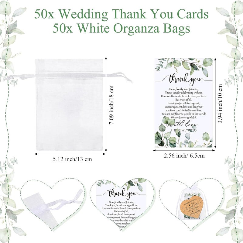 Uiifan 100 Set Wedding Favors for Guest Coaster Gifts Bulk Heart Shaped Coasters Thank You Cards Organza Bags Guest Souvenirs for Wedding Party Bridal Favors - Image 3