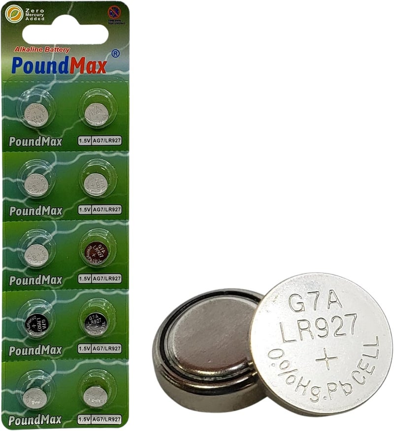 PoundMax 10x AG7 (LR57, LR927, 395) 1.5V Alkaline Button Cell Batteries - 10-Pack - Image 1