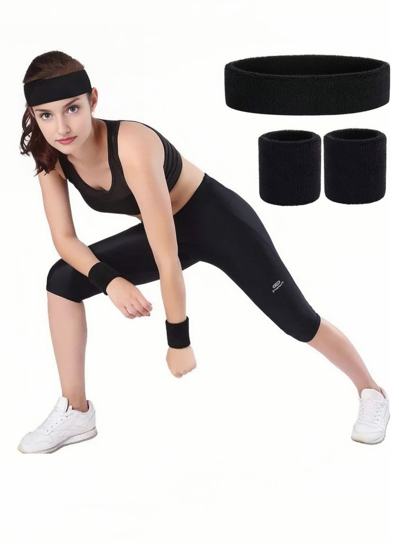 Lee Yon Sports Sweatband, 3 Headbands and 6 Wristbands for Men Women Kids, Moisture-Wickin Elastic Athletic Headband for Gym, Yoga, Tennis, Running, White/Black/Grey  - Image 4